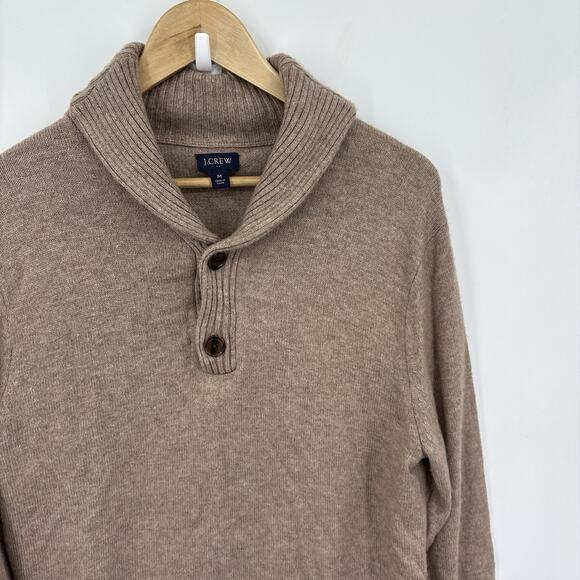 J Crew Shawl Collar Sweater Medium Lambswool Blend Preppy Heritage Camel Soft - Picture 3 of 8
